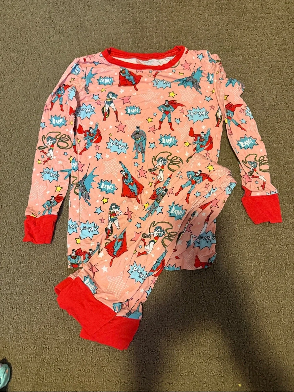 Little Sleepies Pink Superhero Pajama Set with Red Trim